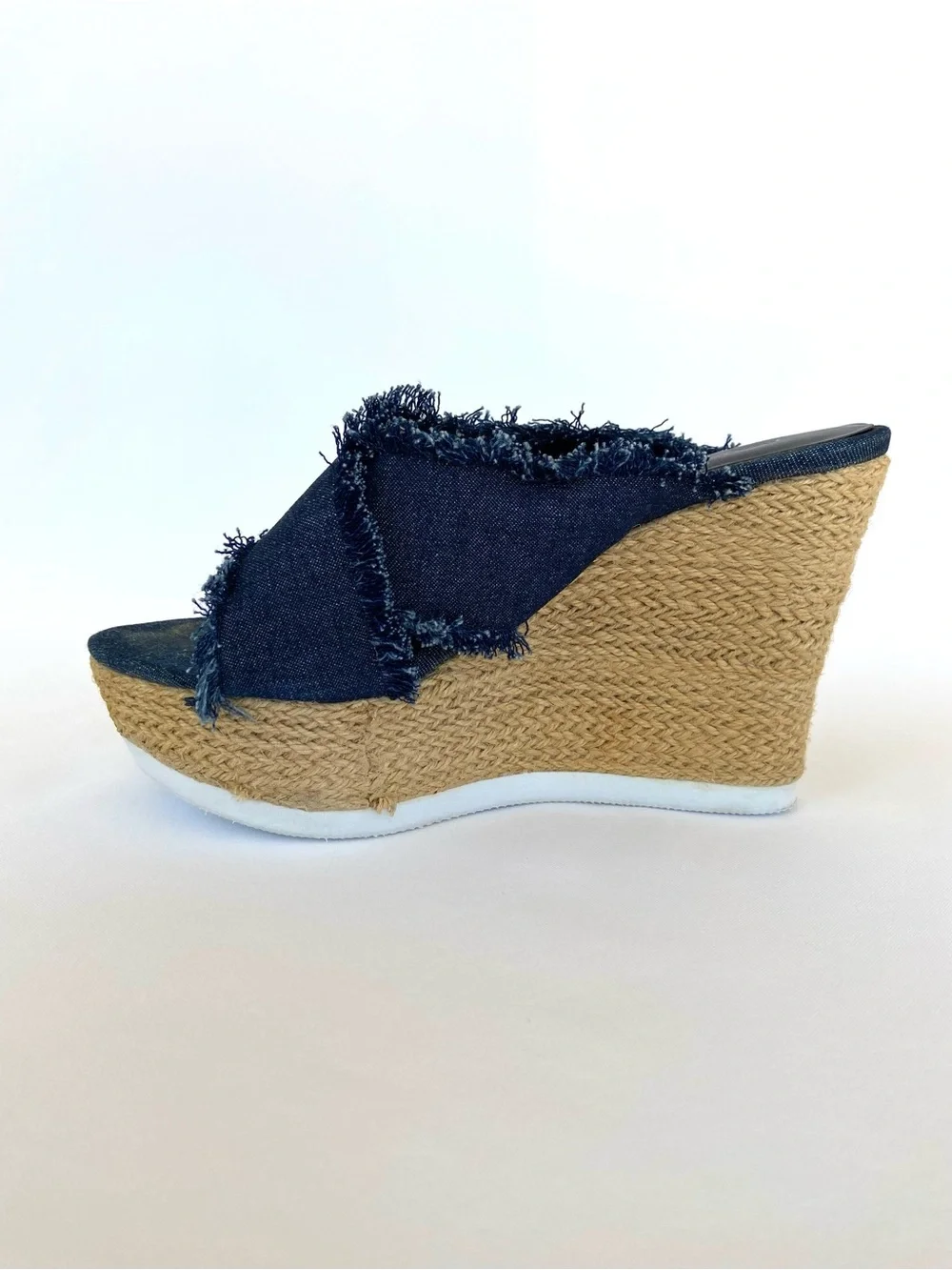 Rampage Frayed Denim Espadrille Platform Wedge Sandals Size 6.5